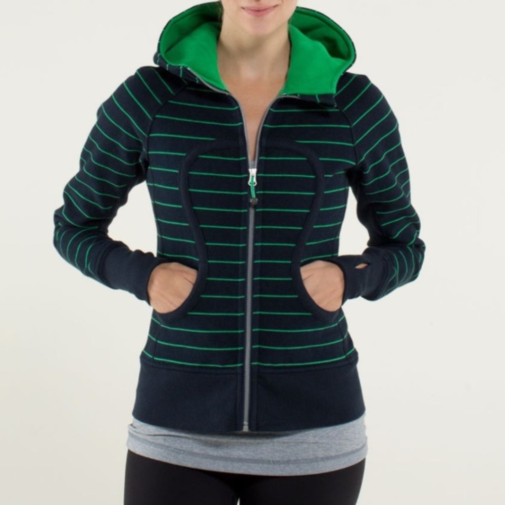 LuLuLemon striped Scuba hoodie green bean/inkwell